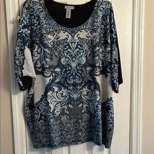 Catherines Blue and Black Patterned Women's Top Size 3X